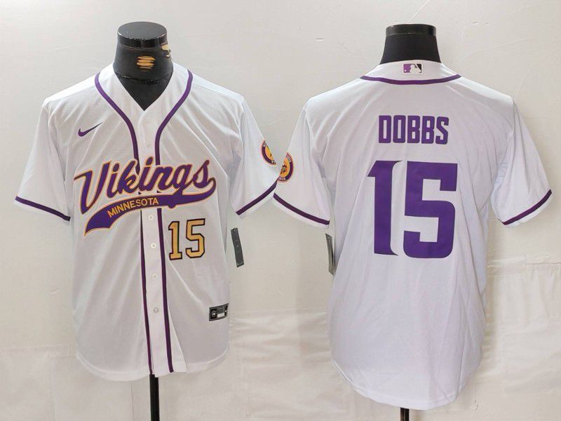 Men Minnesota Vikings 15 Dobbs White Joint Name 2024 Nike Limited NFL Jersey style 3